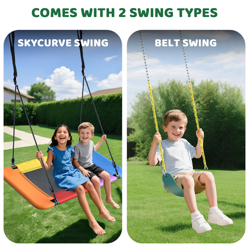 Klo Kick 7.3ft Tall Heavy Duty Swing Set, 3 Swings Metal Swing